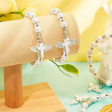 30 Pezzi Braccialetti Rosario con Ali D'Angelo Braccialetti con Perline per Battesimo In Acrilico per Bomboniere per Battesimo, Comunioni, Matrimoni,