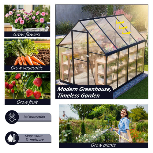 Birchtree BIRCHTREE 6X8FT Polycarbonate Greenhouse Dark Grey 1