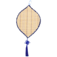 Handcrafted Leaf Shape Bamboo Wall Hanging With Blue Floral Edging