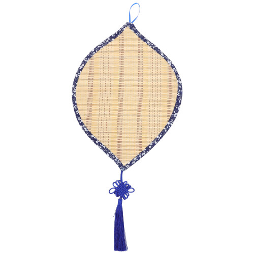 Handcrafted Leaf Shape Bamboo Wall Hanging With Blue Floral Edging