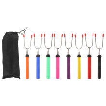 8Pcs Stainless Steel BBQ Skewers Set with Rotating Extendable Roasting Forks and Storage Bag for Camping