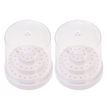 2Pcs White Nail Drill Bit Case Plastic Storage Box for Home and Salon