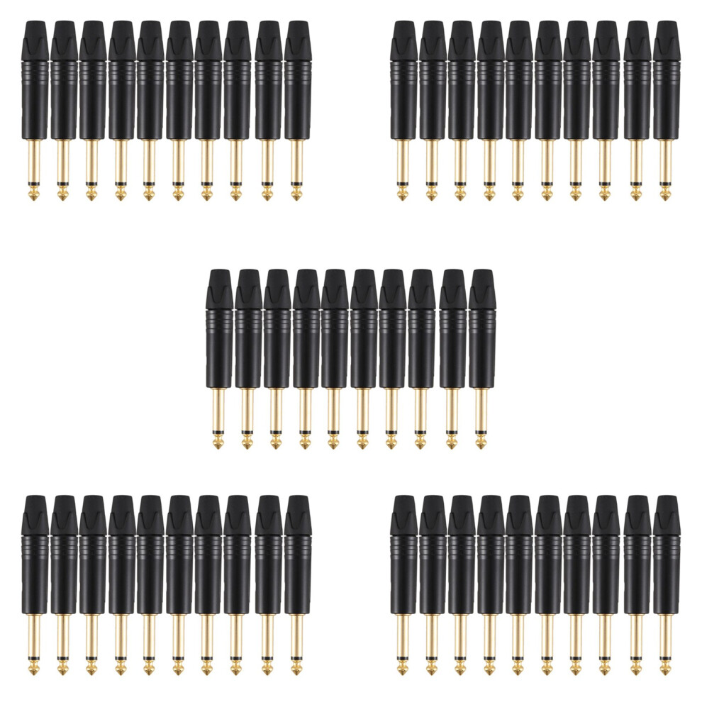Plating 50Pcs Plug Mono Professional 2 Pole 6.35 Mm 6.5Mm Stereo Jack Plug Neutrik 6.35Mm Jack Gold/Black 6032967668324