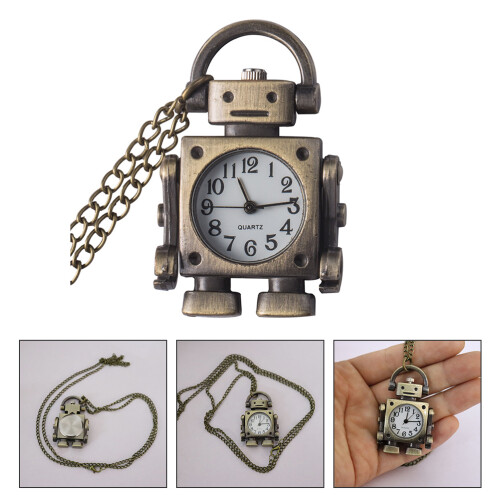 Reloj De Bolsillo Robot Vintage Con Cadena Para Regalo 2