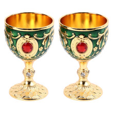 Vintage Zinc Alloy Wine Glass Set, Elegant Gold & Green 2pcs
