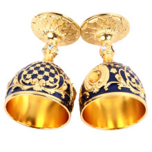 Vintage Zinc Alloy Wine Glasses 2pcs Gold Blue Elegant Retro Decor