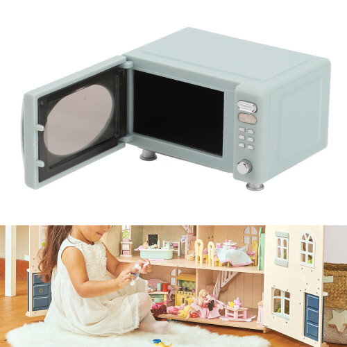 Miniature Light Blue Dollhouse Microwave Model - High Simulation Kitchen Decor 2