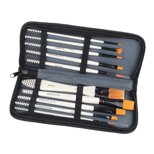 10Pcs Oil Paint Brushes Gold Nylon Wood Handle
