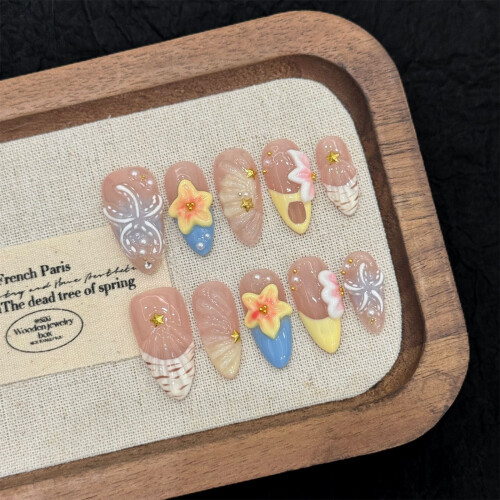 (L) Star Almond False Nails - 10PCS Reusable 1