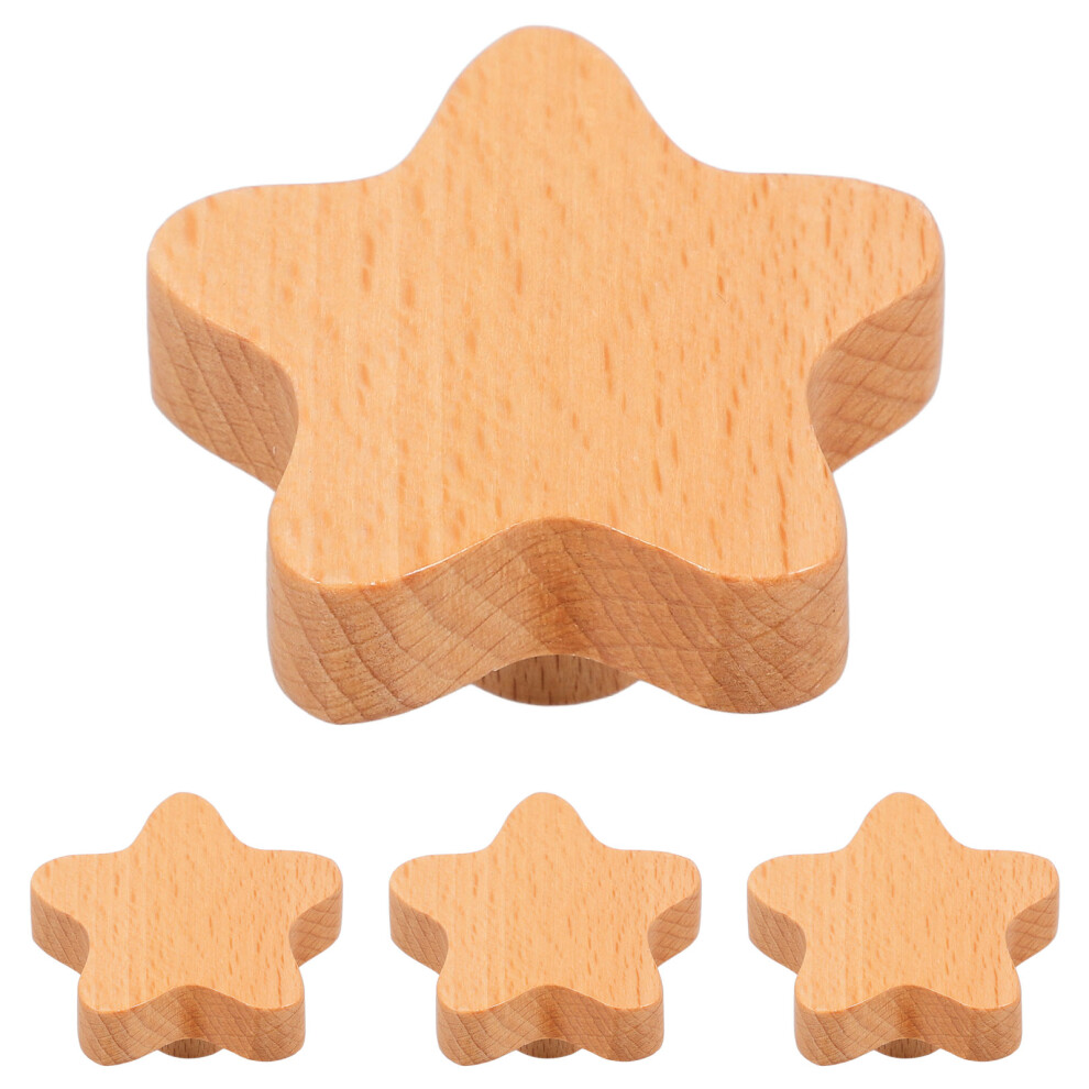 4Pcs Compact Wooden Door Knobs Beige For Cabinets Drawers Wardrobes 3301831379073