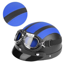 Blauer Motorradhelm aus synthetischem Leder mit Visier und UV-Brille, Open-Face