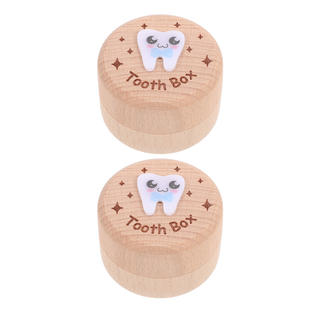 2Pcs Wooden Baby Tooth Keepsake Box For Kids Storage Holder Vaguelly
