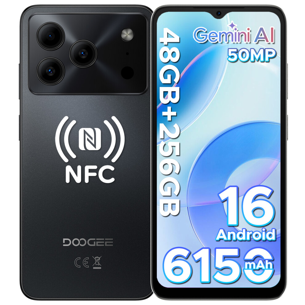 Doogee Note 56 Plus Black Mobile Phones, Android 16 Smartphone, 48Gb+256Gb/2Tb, 6150Mah & 6.56 Display, 50Mp Camera, 4G Dual Sim Free Unlocked Phones