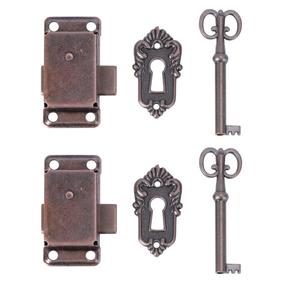 2Pcs Small Jewelry Box Latches Antique Alloy Lock Hooks Red Bronze 3164149002718