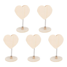5Pcs Natural Wood Desktop Note Clamps Heart Shaped DIY Clip Holder