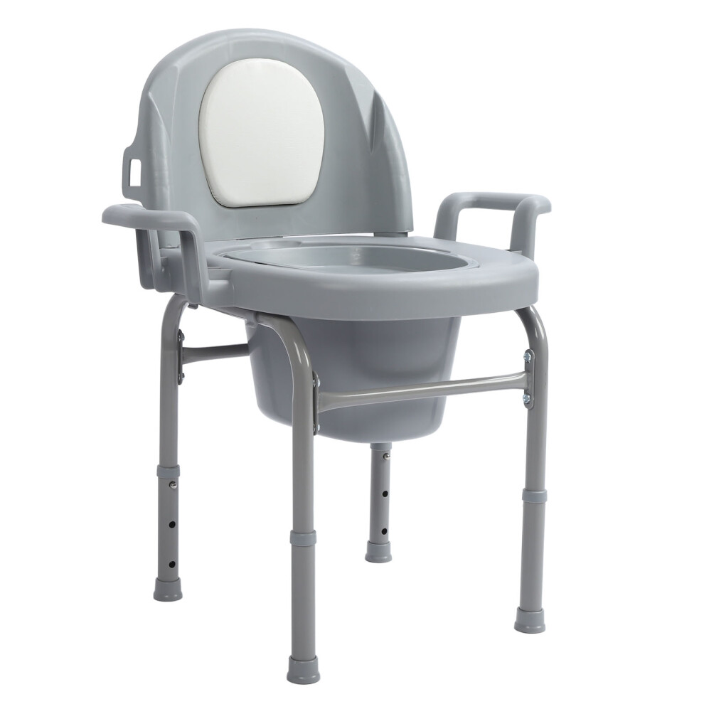 Adjustable Portable Bedside Commode Chair with Padded Backrest for Elderly & Pregnant Women