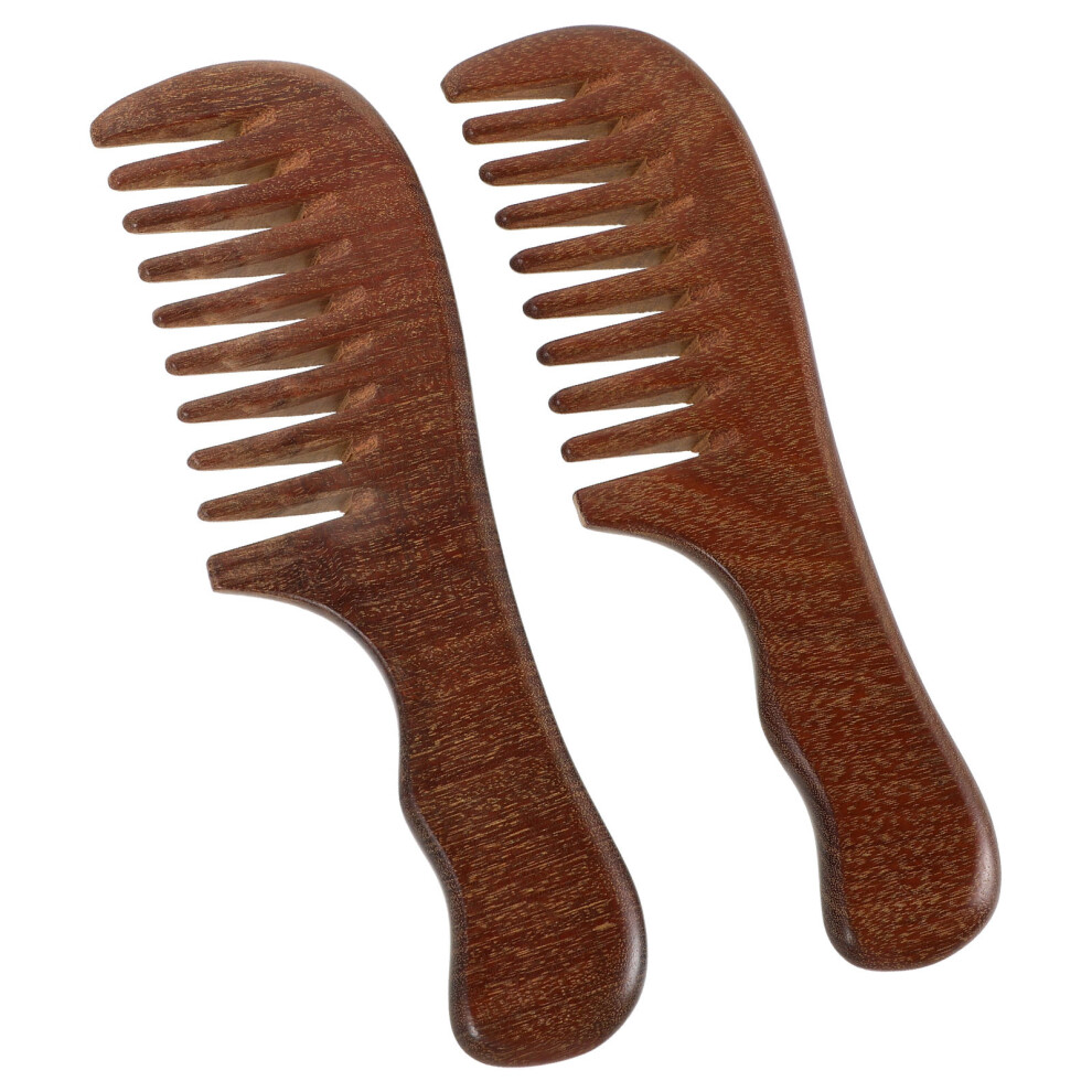 Ohphcall Unisex 2Pcs Wide Tooth Wooden Comb For Curly Hair Scalp Massage
