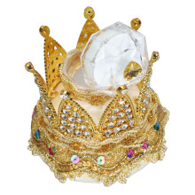 Scatola di lusso per anelli a corona 10x9cm, rivestita in raso con strass, esposizione per gioielli da matrimonio