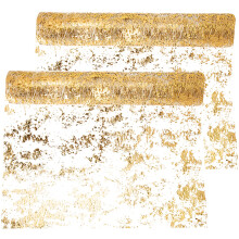 2Pcs Party Table Runner Golden Color Lightweight Wedding Tablecloth