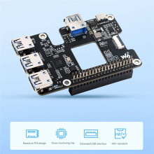 Waveshare PCIe to USB 3.2 Gen1 HAT+Expansion Board for Raspberry Pi 5 PCIe to USB HUB 4 High Speed USB Driver-Free Plug and