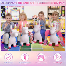 (Pink-white) Aufblasbares Einhorn-Hüpfpferd für Kinder – Gummi-Hüpfspielzeug zum Aufsitzen mit buntem Horn und Sternen, ideales Geschenk zum 1