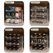 Plastic Water Bottle Organizer and Wine Rack Storage Holder,3 Tier 9Containers Stackable Standing Bottle Storage Rack