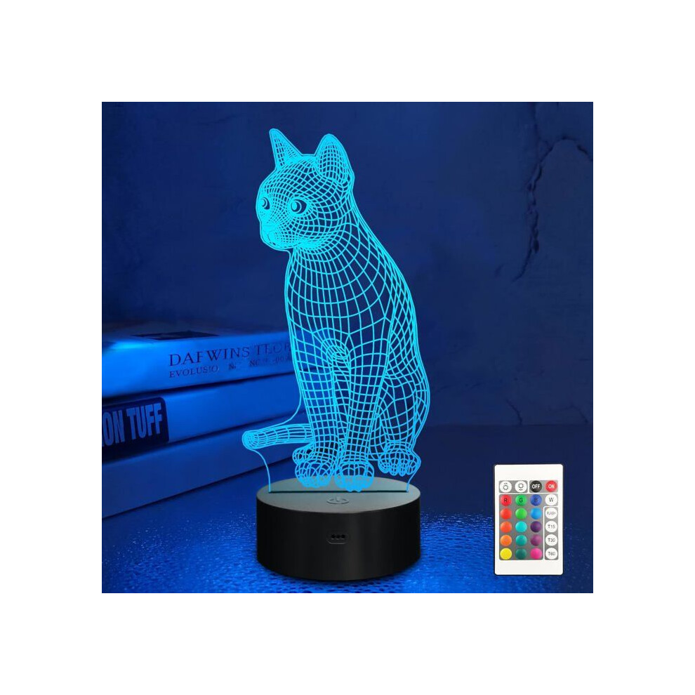 3D Cat Night - 3D Illusion Lamp For Kids - 16 Changing Colors With Remote Control - Decoration Light 8581603427750