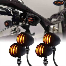 4x Universal Motorcycle Turn Signals for Custom/Bobber Honda Suzuki Kawasaki Triumph Amber Signal Lights Black Metal Indicators