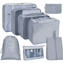 Travel Organizer - 8 Pieces - Luggage Organizers for Travel - for Clothes, Shoes and Cosmetics - Gray
