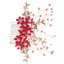 Red Handmade Pearl Hair Insert Comb Wedding Hair Accessories