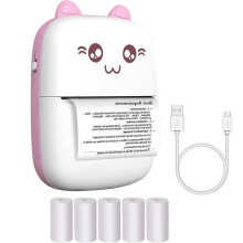 2windeal Mini-Taschen-Bluetooth-Thermodrucker mit 5 Rollen PR-Foto-/Etiketten-/Memopapier, Geschenkwerkzeug, Pink