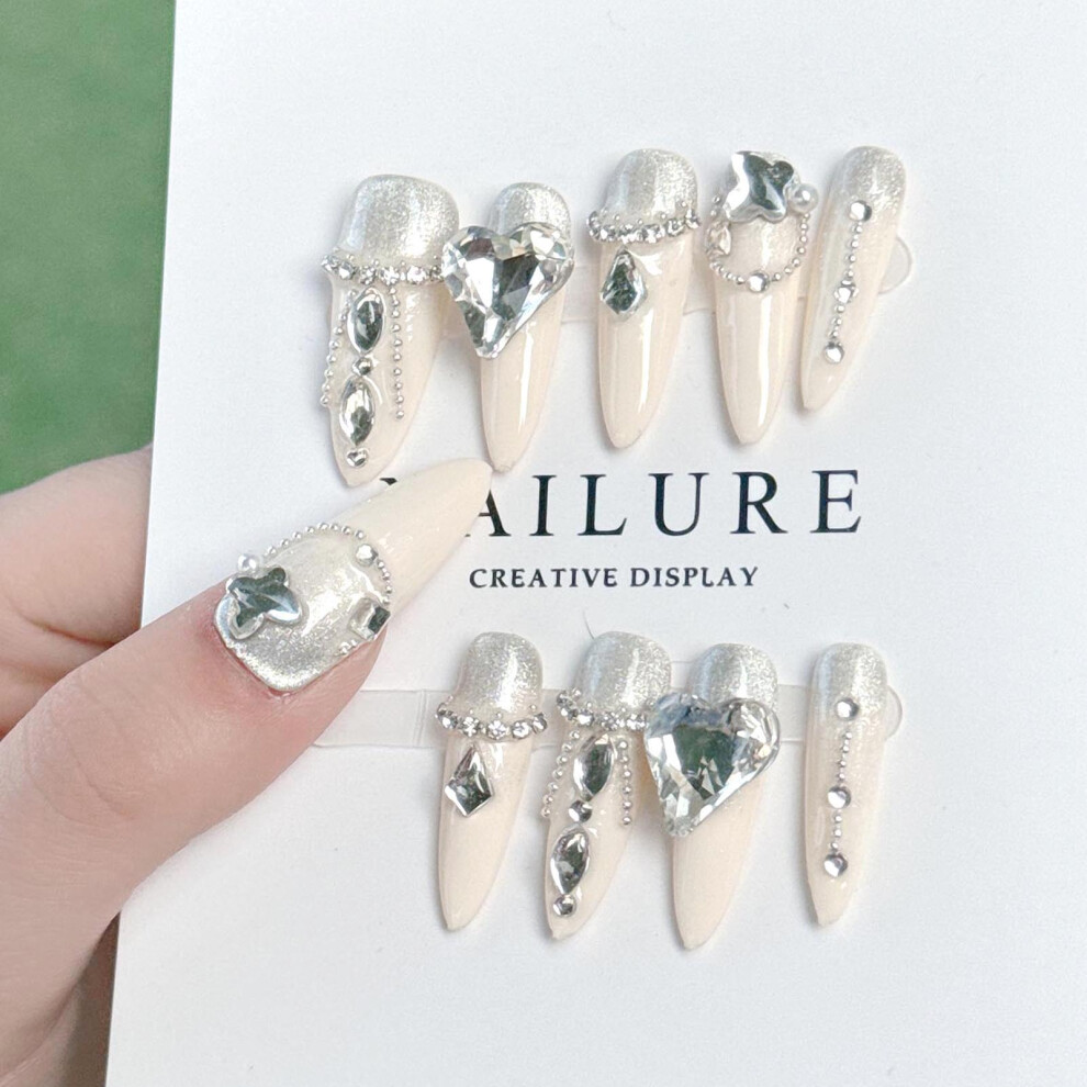 Reach-Tools White (Xs) Cat Eye Milk Fake Nails - Unbreakable & Stylish