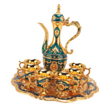 Vintage European Coffee Pot Set with 6 Cups - Gold & Blue