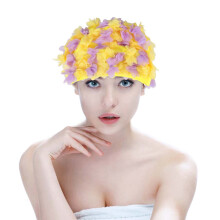1 Unidade Chapéu De Natação Feminino 3D Flor Respirável Amarelo E Roxo