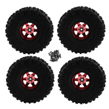4 Stück 122 mm 1,9 Zoll Metall Beadlock Felgen Gummireifen Set für 1/10 RC Crawler Car TRX4 D90 D110 für Axial SCX10 Rot