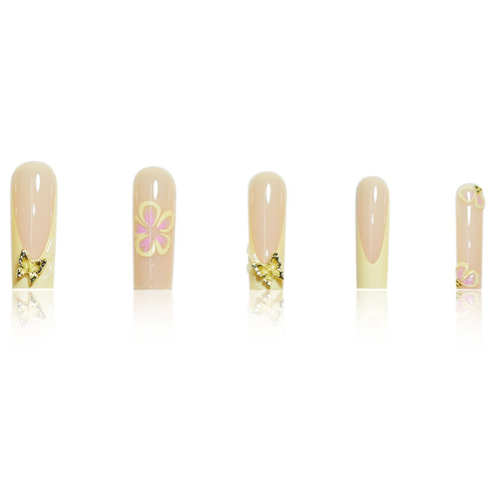 Penghui-Toys Cream,Yellow Nude Long Fake Nails With Yellow Tip With Not Easy Break Or Split Design For Manicure Lovers And Beauty Bloggers
