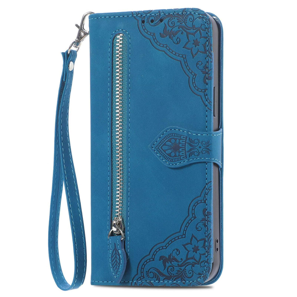 Wallet Case Leather Floral Flip Cover With Zipper Card Holder Kickstand And Magnetic Folio For Google Pixel 6A 9073542653868
