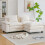 Living And Home Chenille Sectional Sofa with Ottoman and Lumbar Pillows, White 1