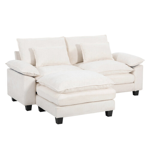 Living And Home Chenille Sectional Sofa with Ottoman and Lumbar Pillows, White 2