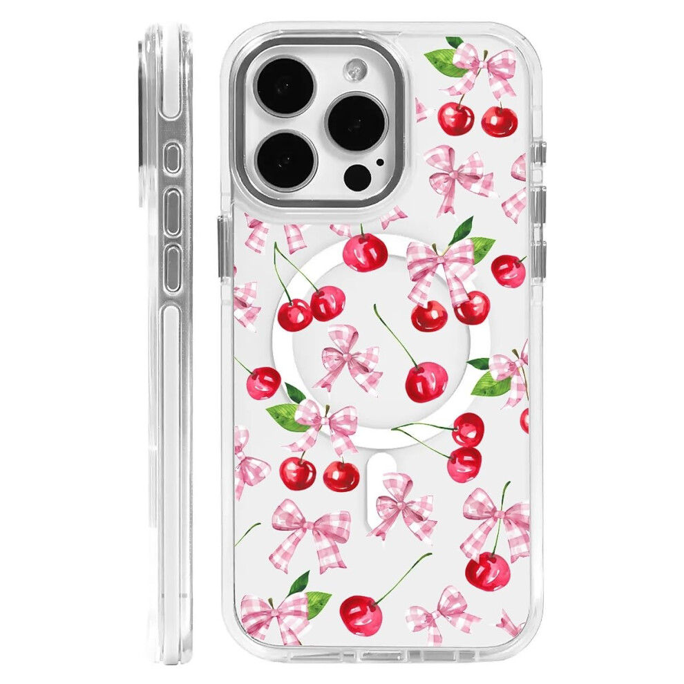 Clear Case Cherry Bowknot Design Slim Shockproof Tpu Bumper For Iphone 16 Plus Magsafe For Women Girls Red 9092120907247
