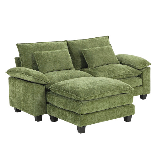 Living And Home Chenille Sectional Sofa with Ottoman and Lumbar Pillows, Green 2