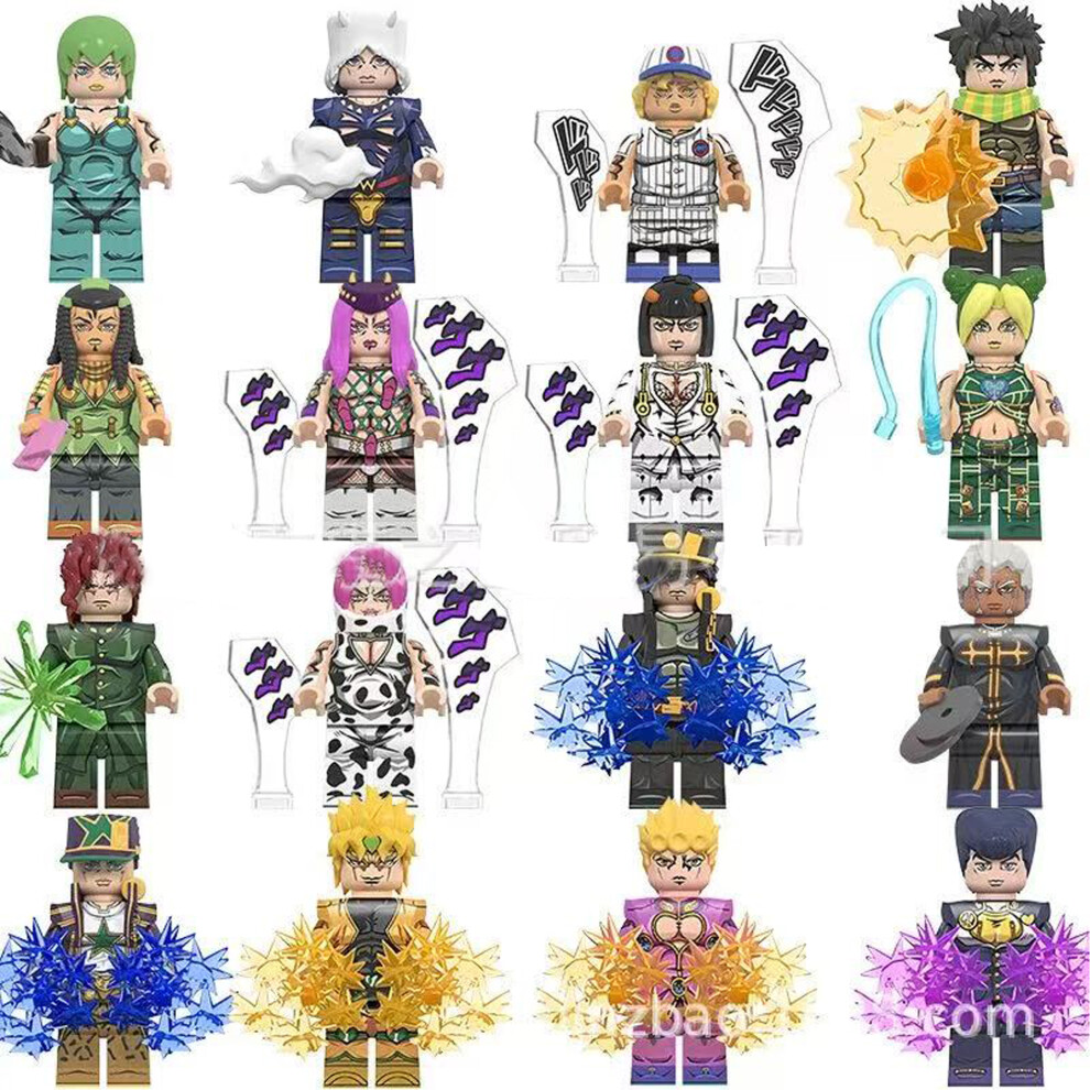 Bonxaif 16Pcs Jojo's Bizarre Adventure Building Toy Action Minifigures Fit Lego