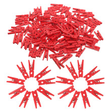 100 Pcs Hanging Photo Display With Clips Mini Clothes Pins Wooden Red