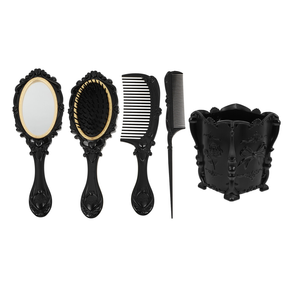 Inoomp Unisex 5Pcs Salon Hair Brush And Comb Set With Storage Holder