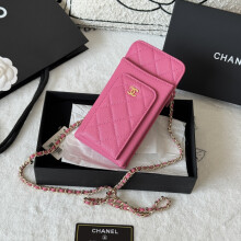 CHANEL Caviar Phone Crossbody Bag | Leather Chain Strap Clutch