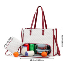 (White with red) 2-in-1 Handheld Lunch Laptop Bag Insulated Lunch Bag 5-Hour Freshness for Work Picnic or Travel
