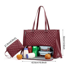 (Dark Red) 2-in-1 Handheld Lunch Laptop Bag Insulated Lunch Bag 5-Hour Freshness for Work Picnic or Travel