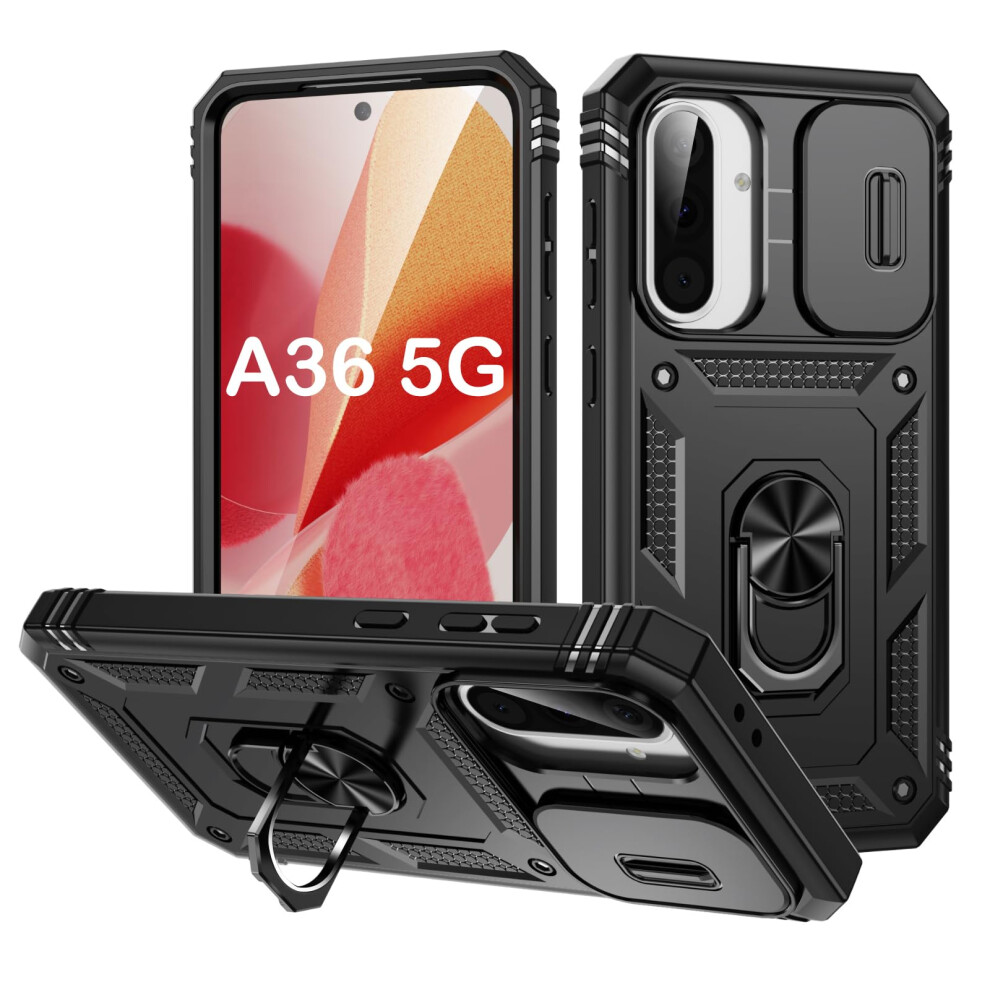 Case Military Grade Shockproof With 360 Kickstand And Slide Camera Cover For Samsung Galaxy A36 5G Black 9169991312736