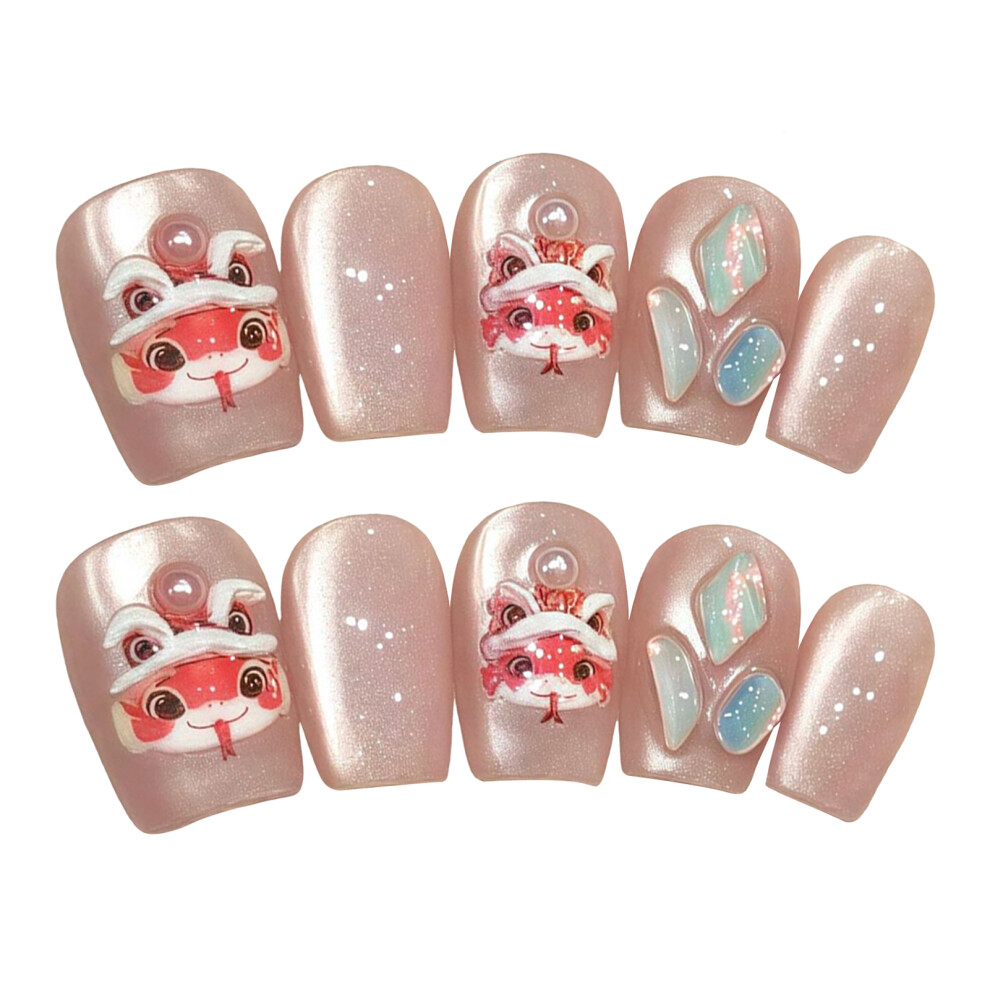 Penghui-Toys (Ultra Short Ladder) Pink Cat Eyes Artificial Nails Finger With Natural And Smooth Edge Nails For Women And Girl Nail Salon