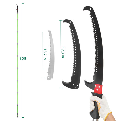 30ft Manual Pole Saw Palm Tree Trimmers Long Handle Pruner Set 1